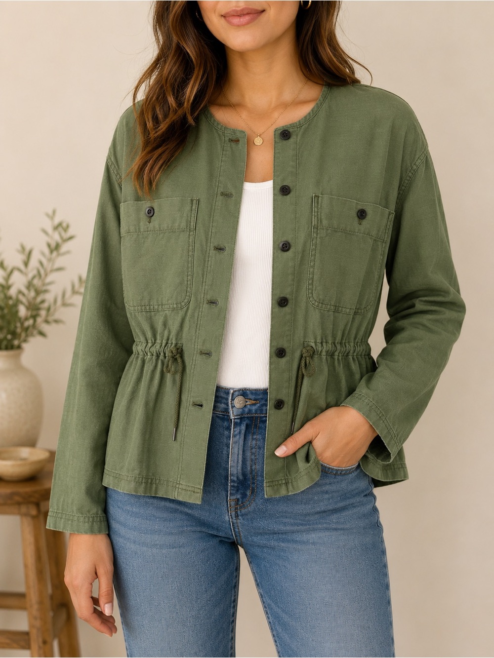 Madewell Olive Green Cotton Drawstring Utility Jacket Women’s M